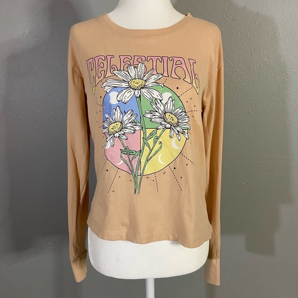Urban Nation Women's Celestial Floral Light Orange Long Sleeve Top Size XS